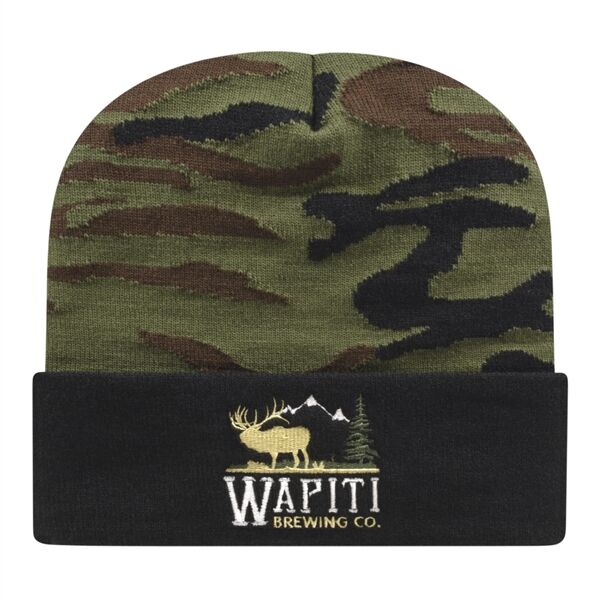 Main Product Image for Embroidered Woodland Camo Knit Cap with Cuff