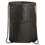 Incline Drawstring Backpack with Zipper - Black