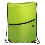 Incline Drawstring Backpack with Zipper - Lime Green