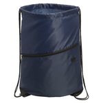 Incline Drawstring Backpack with Zipper - Navy Blue