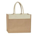 Jute Tote Bag With Front Pocket - Beige With Natural