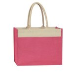 Jute Tote Bag With Front Pocket - Poppy With Natural