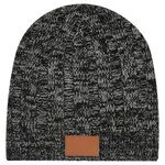 Knit Beanie With Leather Tag - Black