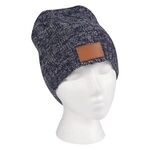 Knit Beanie With Leather Tag -  