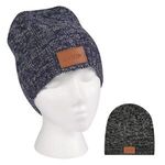Knit Beanie With Leather Tag -  