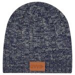 Knit Beanie With Leather Tag -  
