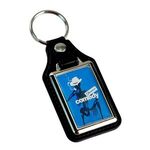 Leatherette Metal Rectangle Key Tag - Silver