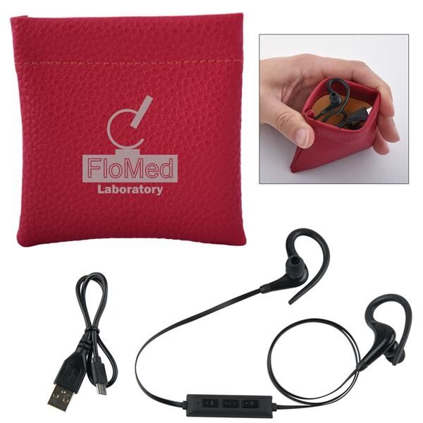 Main Product Image for Custom Printed Leatherette Squeeze Tech Pouch With Wireless Earb