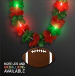 LED Christmas Hawaiian Lei Party Necklace w/ Football Medallion - Brown