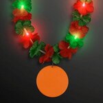 LED Christmas Hawaiian Lei Party Necklace w/ Orange Medallion - Orange
