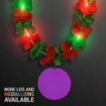 LED Christmas Hawaiian Lei Party Necklace w/ Purple Medallion - Purple