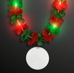 LED Christmas Hawaiian Lei Party Necklace w/ White Medallion - White