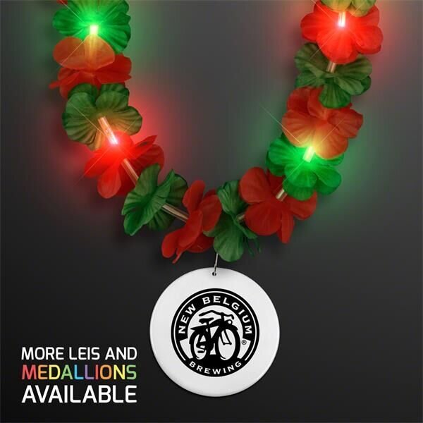 Main Product Image for LED Christmas Hawaiian Lei Party Necklace w/ White Medallion
