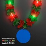LED Christmas Hawaiian Lei Party Necklace with Green Med - Blue