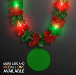 LED Christmas Hawaiian Lei Party Necklace with Green Medallion - Green