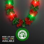 LED Christmas Hawaiian Lei Party Necklace with Medallion - Green