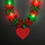 LED Christmas Hawaiian Lei w/ Heart Medallion - Red