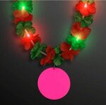 LED Christmas Hawaiian Lei w/ Pink Medallion - Pink
