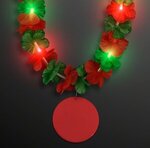 LED Christmas Hawaiian Lei w/ Red Medallion - Red