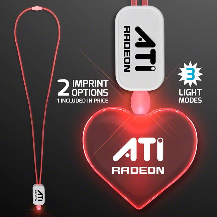 Main Product Image for LED Neon Lanyard with Acrylic Heart Pendant - Red