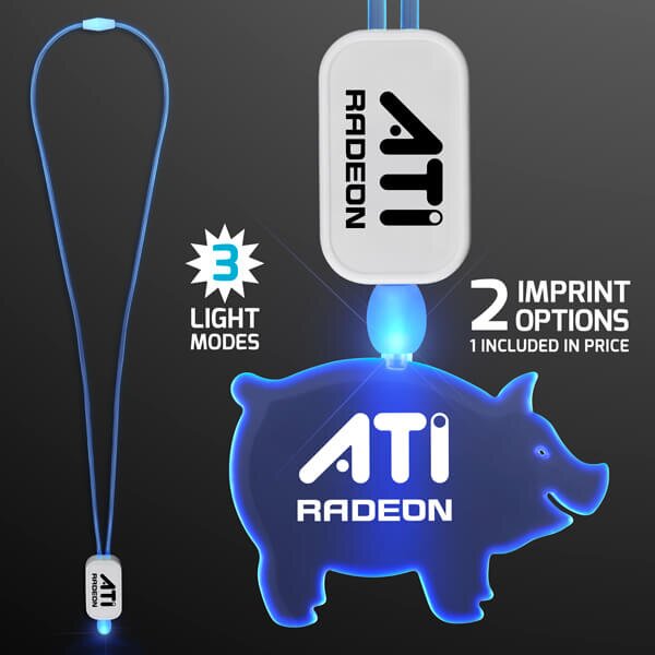 Main Product Image for LED Neon Lanyard with Acrylic Pig Pendant - Blue