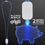 LED Neon Lanyard with Acrylic Pig Pendant - Blue -  