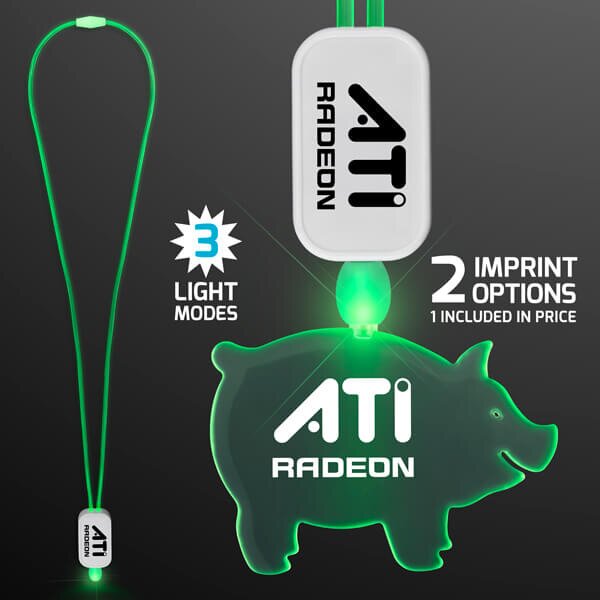 Main Product Image for LED Neon Lanyard with Acrylic Pig Pendant - Green