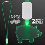 LED Neon Lanyard with Acrylic Pig Pendant - Green -  