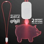 LED Neon Lanyard with Acrylic Pig Pendant - Red -  