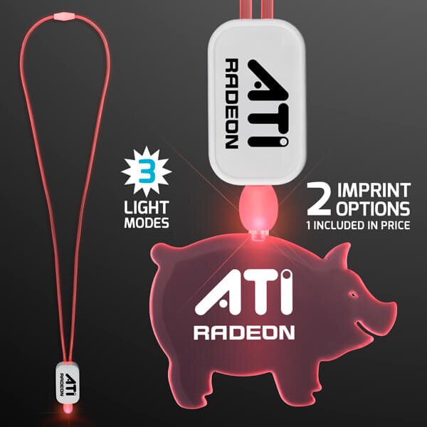 Main Product Image for LED Neon Lanyard with Acrylic Pig Pendant - Red