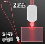 LED Neon Lanyard with Acrylic Rectangle Pendant - Red - Red