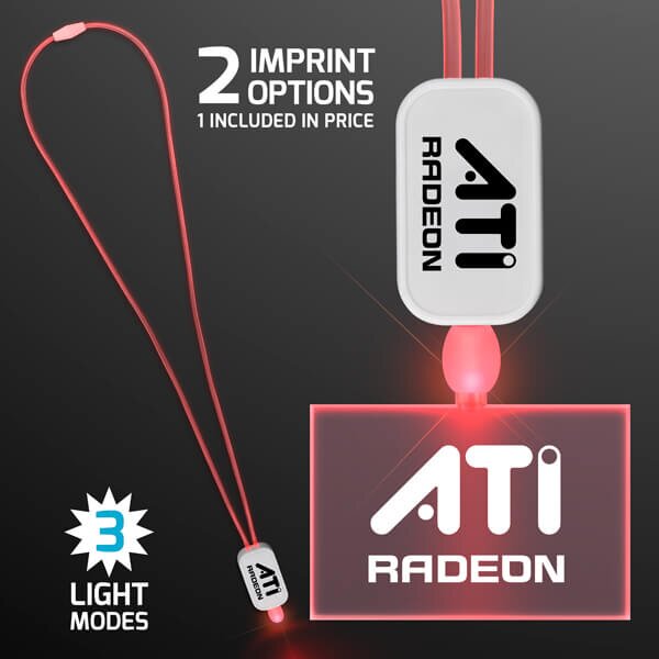 Main Product Image for LED Neon Lanyard with Acrylic Rectangle Pendant - Red