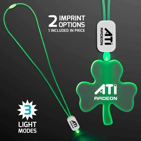 Main Product Image for LED Neon Lanyard with Acrylic Shamrock Pendant - Green