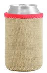 Liam Burlap Neoprene Can Insulator - Neon Coral