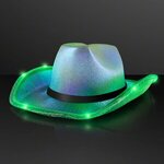 Light Up Iridescent Cowgirl Hat with Black Band - Iridescent Green