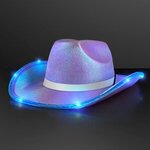 Light Up Iridescent Cowgirl Hat with White Band - Iridescent Blue-purple