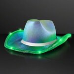 Light Up Iridescent Cowgirl Hat with White Band - Iridescent Green
