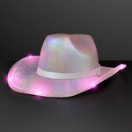 Light Up Iridescent Cowgirl Hat with White Band - Iridescent Pink