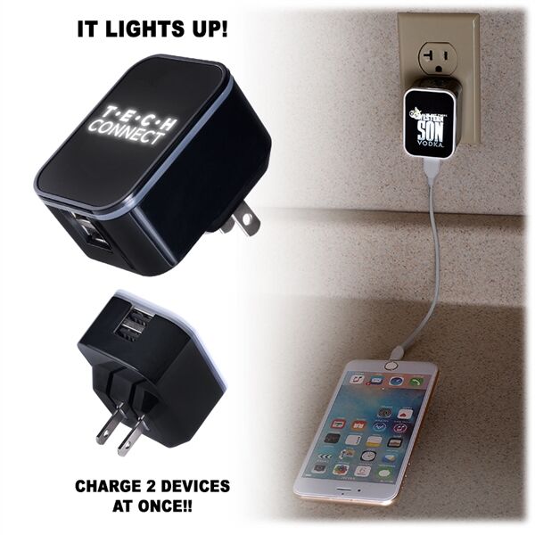 Main Product Image for Light-Up-Your-Logo Duo USB Wall Charger