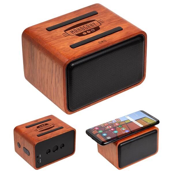 Main Product Image for Mahogany Wireless Speaker with Wireless Charger
