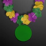 Mardi Gras Flower Lei Necklace w/ Medallion (Non-Light Up) - Purple-green-gold