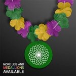 Mardi Gras Flower Lei Necklace w/ Medallion (Non-Light Up) -  