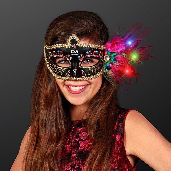 Main Product Image for Mardi Gras Mask Light Up Feathers Black
