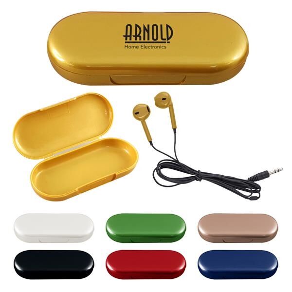 Main Product Image for Metallic Wired Earbuds With Clamshell Case