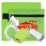 Mobile Tech Auto and Home Charging Kit with Earbuds and Micr - Lime