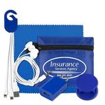 Mobile Tech Home and Auto Charging Kit with Earbuds & Cloth - Blue