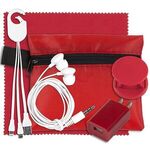 Mobile Tech Home and Auto Charging Kit with Earbuds & Cloth - Red