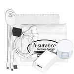 Mobile Tech Home and Auto Charging Kit with Earbuds & Cloth - White