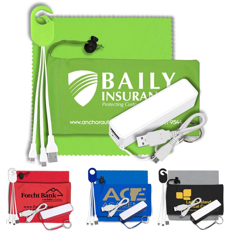 Main Product Image for Mobile Tech Power Bank Accessory Kit & Cloth In Cinch Pouch