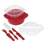 Multi-Compartment Food Container With Utensils - Red